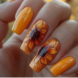 🔥3/$21 Sunflower design long Press on nails